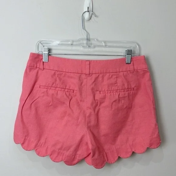 Jcrew Scalloped Hem Shorts Pink Linen Cotton - Picture 2 of 7